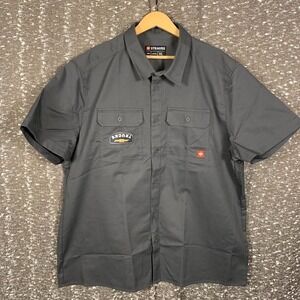 Strauss Workwear Chevy Trucks Button Up Gray Shirt Upside Down Patch Men's XL